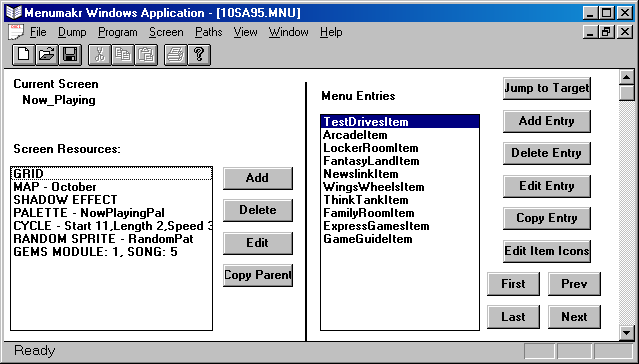 screenshot of MENUMAKR program